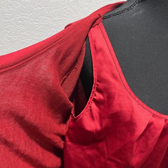 New York & Company Red 3/4 Sleeve Open Front Cardigan and Camisole Top - Picture 2 of 9